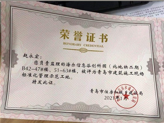 明珠监理获奖证书