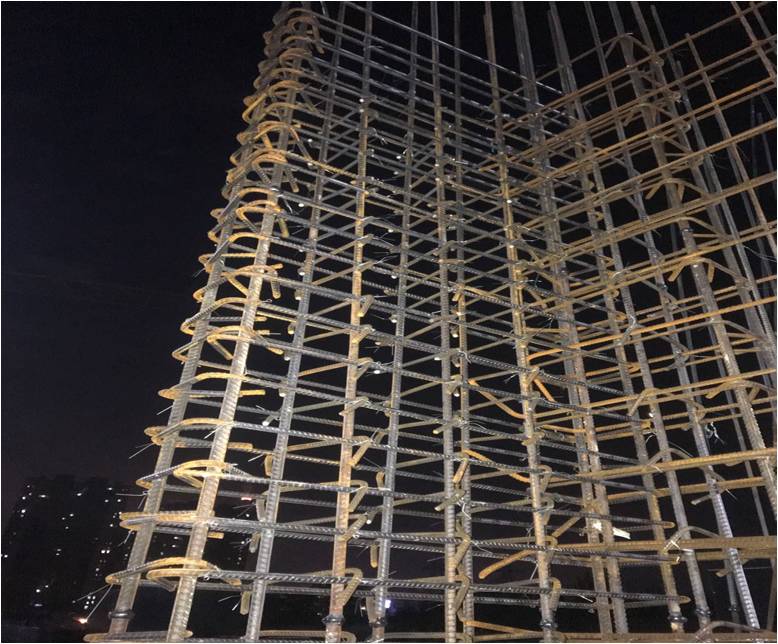 北区7#楼负一层墙柱钢筋绑扎质量检查